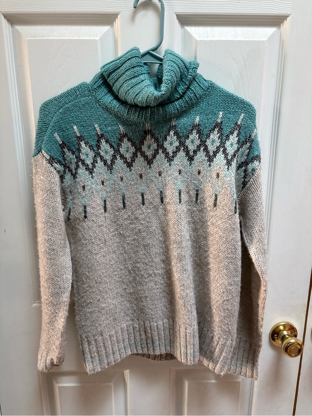 The Limited Teal and Cream Fair Isle Cowl Neck Sweater